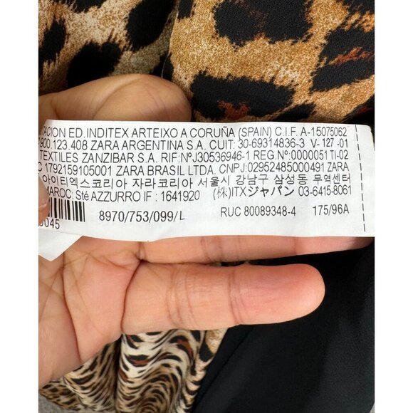 Zara Leopard Print Midi Dress Long Sleeve V-Neck chiffon wrap‎ sz L - Picture 9 of 10